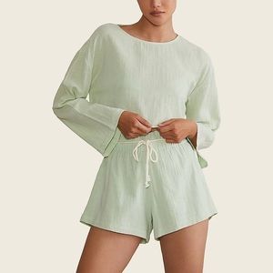 Onia Mint Green Gauze Crop Top and Shorts Set